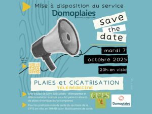 Le flyer de la soirée plaies et cicatrisation du mardi 7 octobre 2025 à Ussel en Corrèze co-organisée par Domoplaies Nouvelle-Aquitaine et la CPTS Haute-Corrèze Ventadour